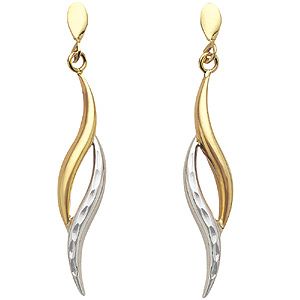 H Samuel 9ct Gold Diamond Cut Drop Earrings