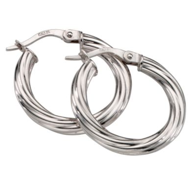9ct White Gold Twisted Creole Earrings