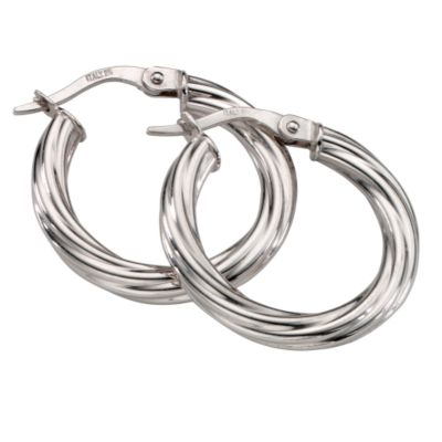 9ct White Gold Twisted Creole Earrings - Product number 4668529