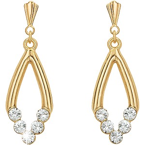 9ct gold Oval Crystal Drop Earrings