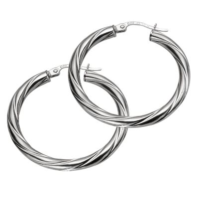 9ct White Gold Twist Creole Earrings - Product number 4672062