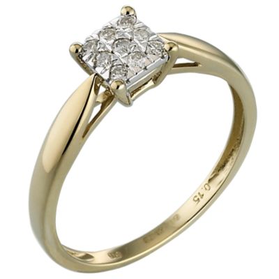 9ct Gold 0.15 Carat Diamond Cluster Ring