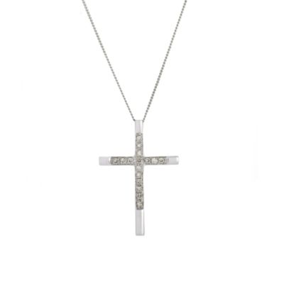 9ct White Gold 1/5 Carat Diamond Cross Pendant - Product number 4680871