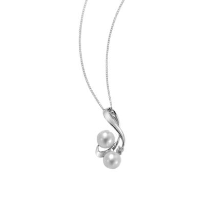9ct white gold cultured freshwater pearl and diamond pendant - Product number 4685334