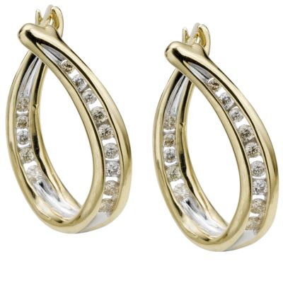 9ct gold diamond hoop earrings