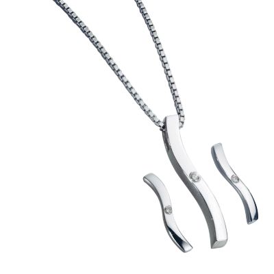 Hot Diamonds Silver Diamond-set Pendant and Earring Set