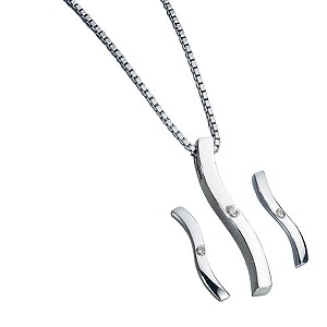 Silver Diamond-set Pendant and Earring Set