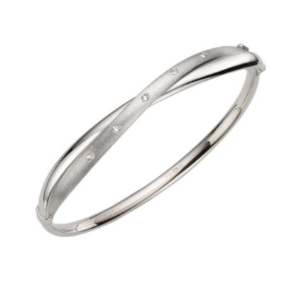 9ct white gold cubic zirconia crossover bangle - Product number 4705025