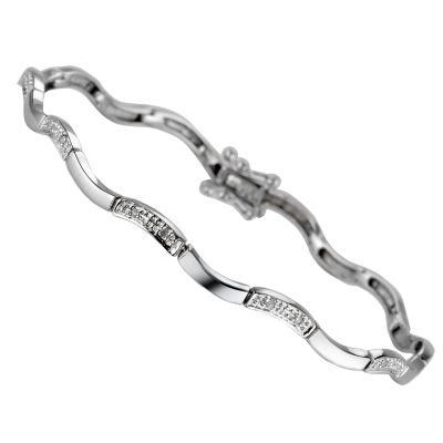 9ct white gold wavy diamond bracelet
