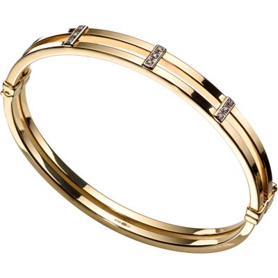 9ct Gold Cubic Zirconia Double Band Bangle