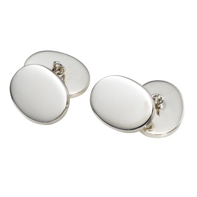 Sterling silver double oval plain cufflinks - Product number 4722744