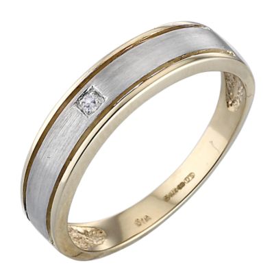 H Samuel 9ct Two Colour Gold Diamond Set Signet Ring