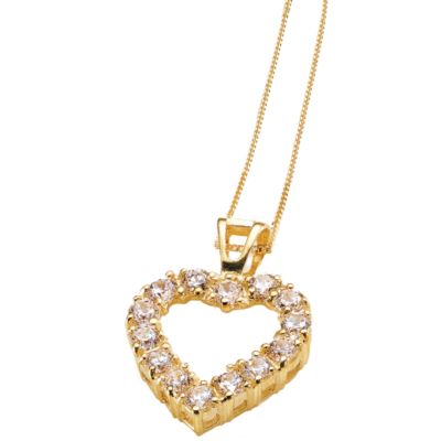 9ct Gold Cubic Zirconia Open Heart Pendant In Box