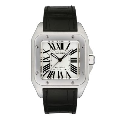 Cartier Santos 100 men's black leather strap watch Ernest Jones