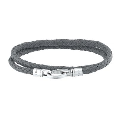 Hugo Boss Men's Grey Leather Weave Bracelet Ernest Jones