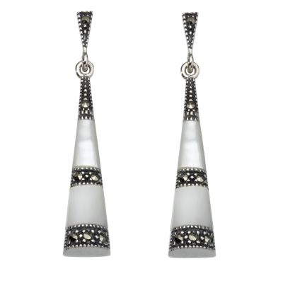 Sterling silver mother of pearl and marcasite drop earrings - Product number 4844750