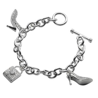 Sterling silver cubic zirconia charm bracelet