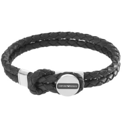 Emporio Armani Men's Stainless Steel Black Leather Bracelet Ernest Jones