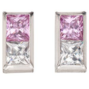 White Gold Pink & White Cubic Zirconia Studs - Product number 4857534