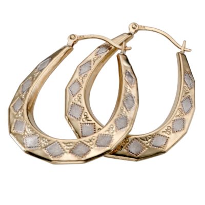 9ct Gold Diamond Cut Oval Creole Earrings