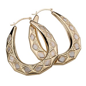 9ct gold Diamond Cut Oval Creole Earrings