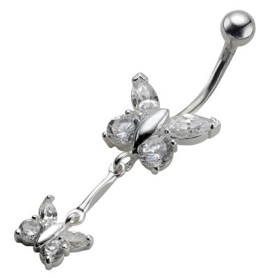 Stainless Steel Cubic Zirconia Butterfly Belly Bar - Product number 4877489
