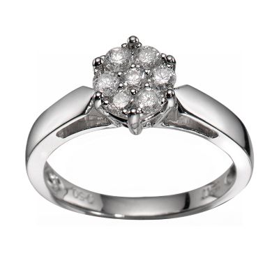 18ct White Gold 1/2 Carat Diamond Cluster Solitaire Ring