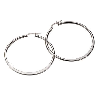 9ct White Gold Tapered Round Creole Earrings