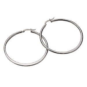 9ct White Gold Tapered Round Creole Earring