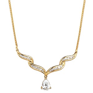 9ct gold Cubic Zirconia Scroll Wishbone Necklace