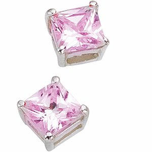 Silver Pink Cubic Zirconia Stud Earrings