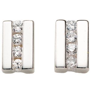 Silver Cubic Zirconia Bar Stud Earrings