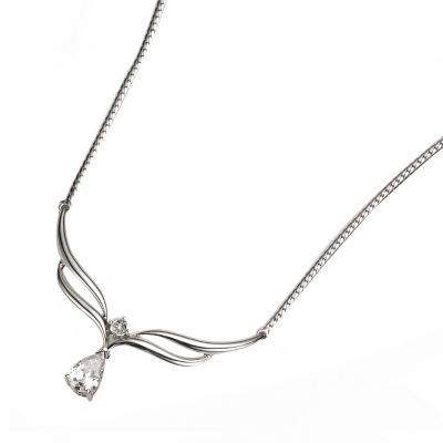 9ct White Gold Double Wishbone Necklace With Cubic Zirconia