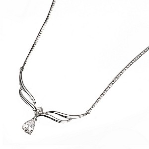 9ct White Gold Double Wishbone Necklace With Cubic Zirconia