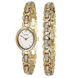 Sekonda Ladiesand#39; Gold-plated Stone-set Watch and Braclet Set