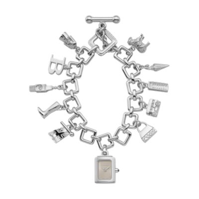 Burberry ladies' sterling silver charm watch