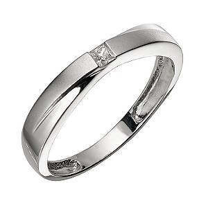 9ct White Gold Satin and Polished Finish Cubic Zirconia Ring