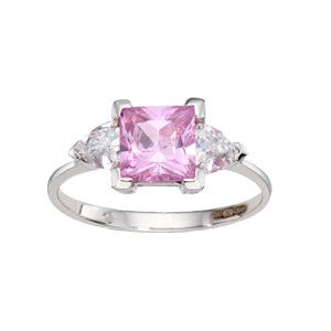 Unbranded 9ct White Gold Pink Cubic Zirconia Three Stone Ring