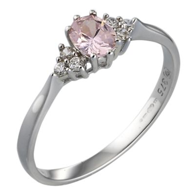 Unbranded 9ct White Gold Pink Cubic Zirconia Oval Ring
