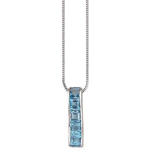 9ct White Gold Blue Topaz Bar Pendant