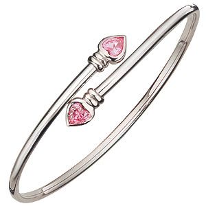 9ct White Gold Pink Cubic Zirconia Heart Bangle