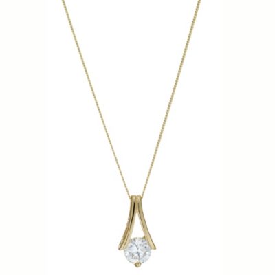 9ct Yellow Gold Round Cubic Zirconia Pendant Necklace