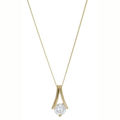 9ct Yellow Gold Round Cubic Zirconia Pendant Necklace