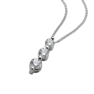 18ct white gold half carat diamond three stone pendant - Product number 4945042