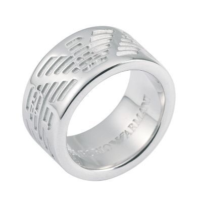 Emporio Armani men's sterling silver logo ring - size U - Product number 4946278