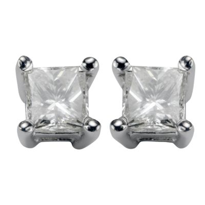 18ct white gold three quarter carat princess cut diamond stud earring. - Product number 4953398