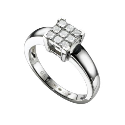 Platinum half carat princess cut diamond cluster ring - Product number 4954629