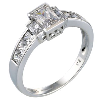 9ct White Gold Three Stone with Channel Set Shoulder Ring