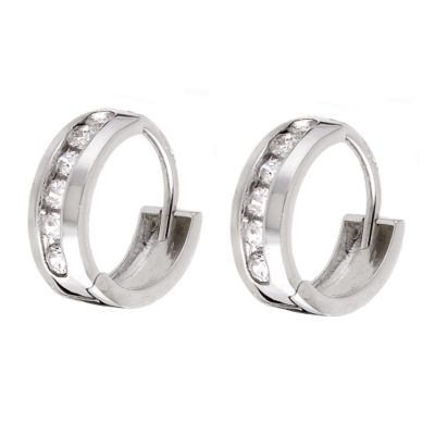 9ct white gold cubic zirconia hoop earrings