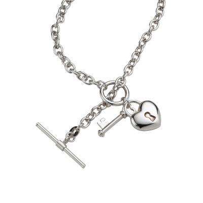 9ct white gold padlock and key charm necklace - Product number 4974743